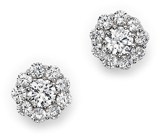Wedding - Certified Diamond Halo Stud Earrings in 14K White Gold, 1.0 ct. t.w.