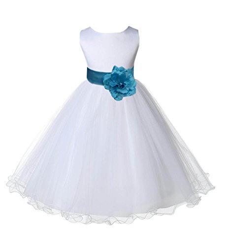 Wedding - Flower Girl Tulle Dress with colored sash