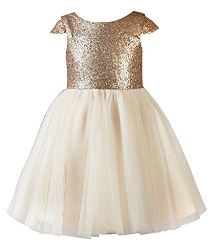 Hochzeit - Sequin Tulle Cap Short Sleeve Flower Girl Dress