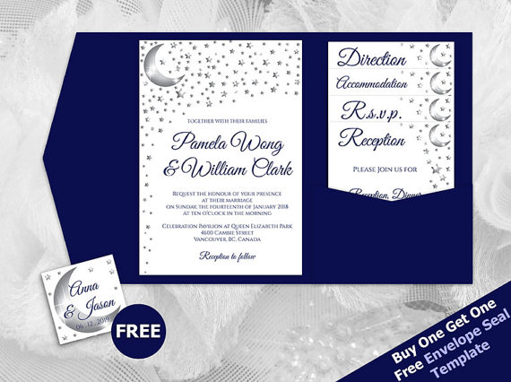 Свадьба - DIY Printable Wedding Pocket Fold Invitation Set A7 5 x 7 
