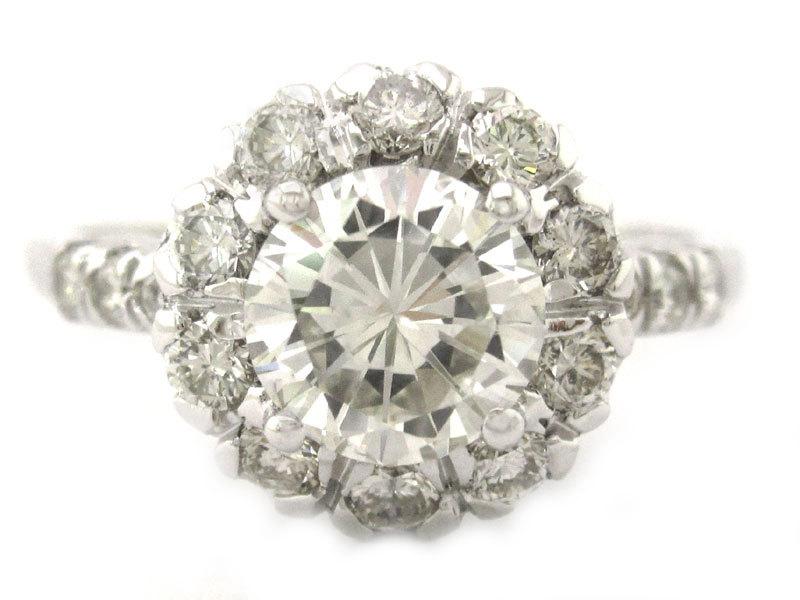Hochzeit - Round cut diamond engagement ring halo style 1.85ctw