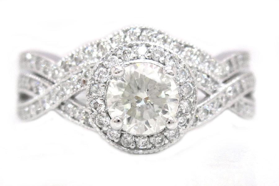 Wedding - Round cut diamond engagement ring and band 1.75ctw