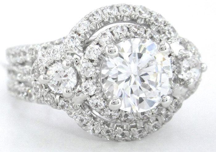 زفاف - Round cut diamond engagement ring art deco french pave setting 2.00ctw