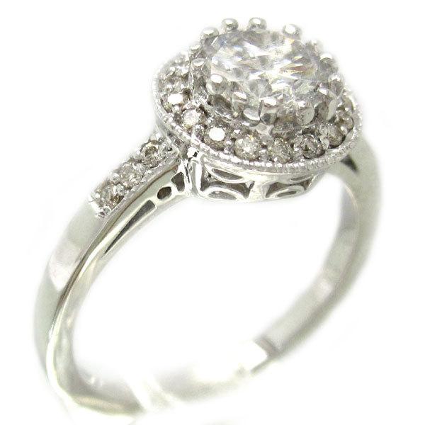زفاف - 14k white gold round cut diamond engagement ring antique art deco style 1.40ctw