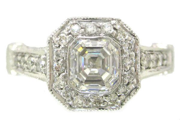 زفاف - 14k white gold asscher cut bezel set diamond engagement ring 1.70ctw