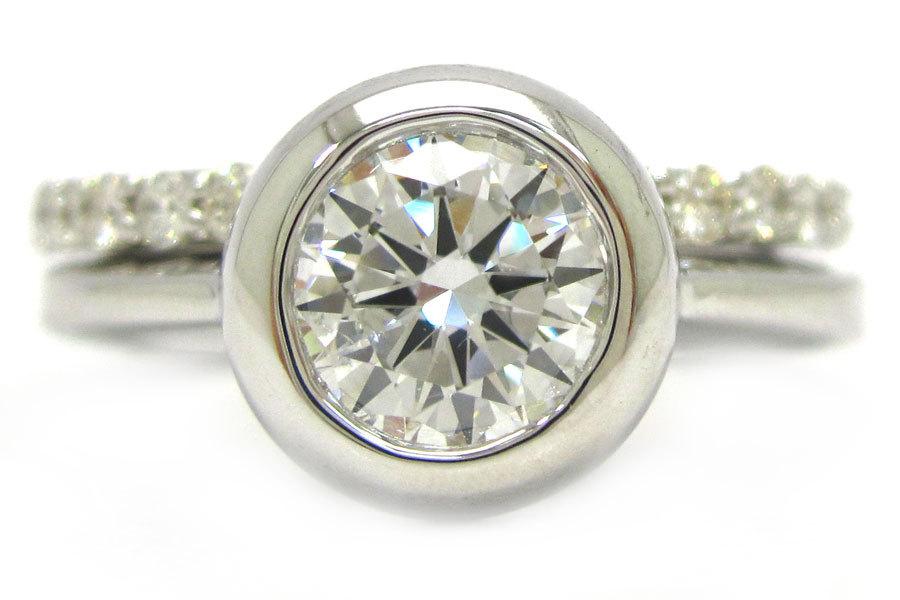 زفاف - Round cut diamond bezel set engagement ring and band eternity style 1.74ctw