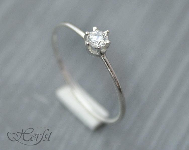 زفاف - 14k Diamond solid whitegold ring, engagement ring, wedding ring, diamond ring, solitair ring, Handmade