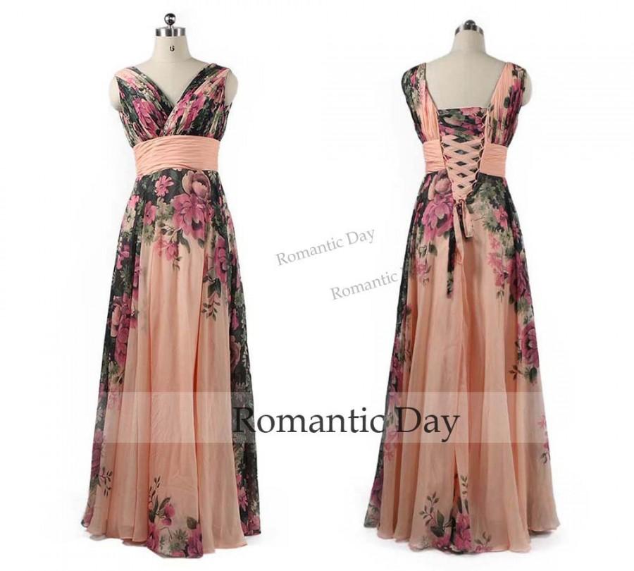 Wedding - Fashion Floral Print Bridesmaid Prom Dress Petal Power Cheap Chiffon Party Evening Dresses Lace-up Women Formal Gowns 0517