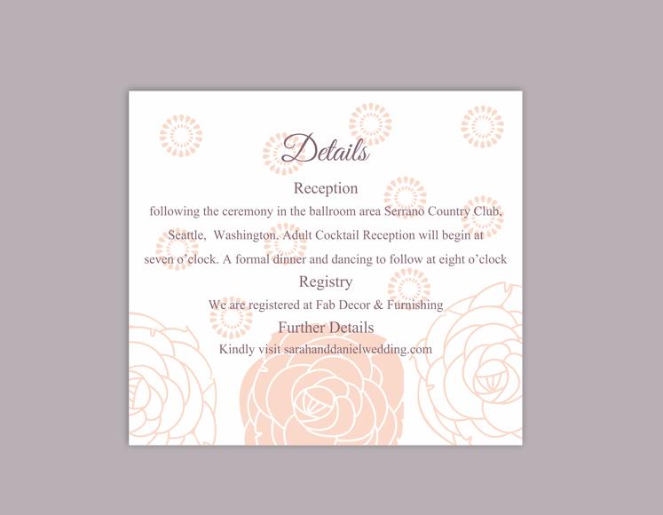 Wedding - DIY Wedding Details Card Template Editable Word File Download Printable Details Card Peach Pink Details Card Floral Information Cards