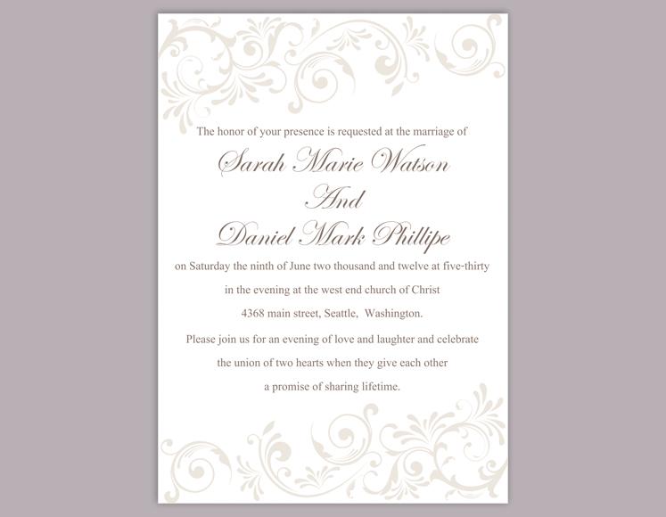 Wedding - DIY Wedding Invitation Template Editable Word File Instant Download Elegant Gray Wedding Invitation Silver Invitations Printable Invitation