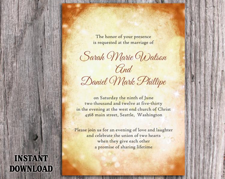 Wedding - DIY Rustic Wedding Invitation Template Editable Word File Download Printable Invitation Gold Wedding Invitation Yellow invitation