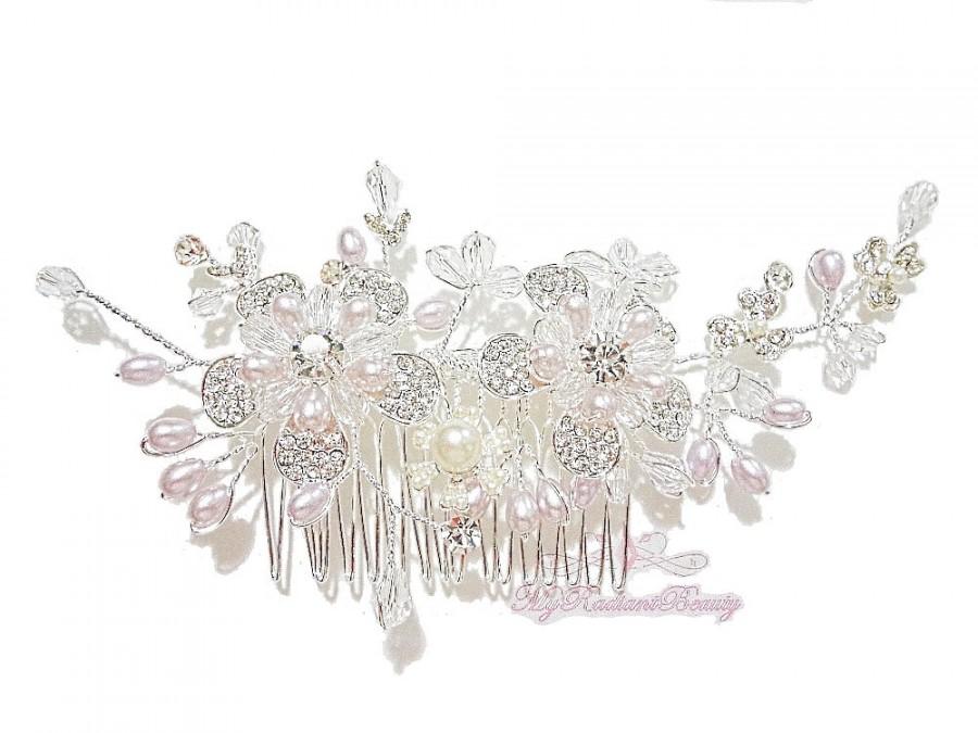 زفاف - Bridal Pearl Crystal Floral Hair Comb Tiara style, Bridal hair Comb- HC0014