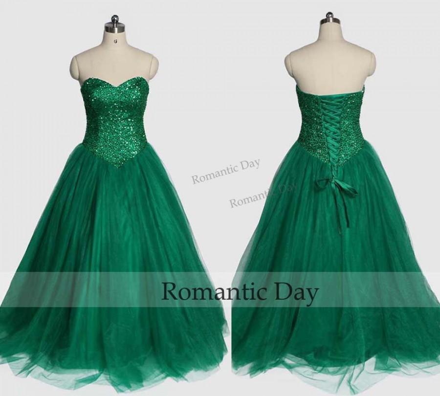 Bling Bling Fluffy Green Prom Dresses 2016 Sweetheart Beads Corset Back Evening Gowns 0496