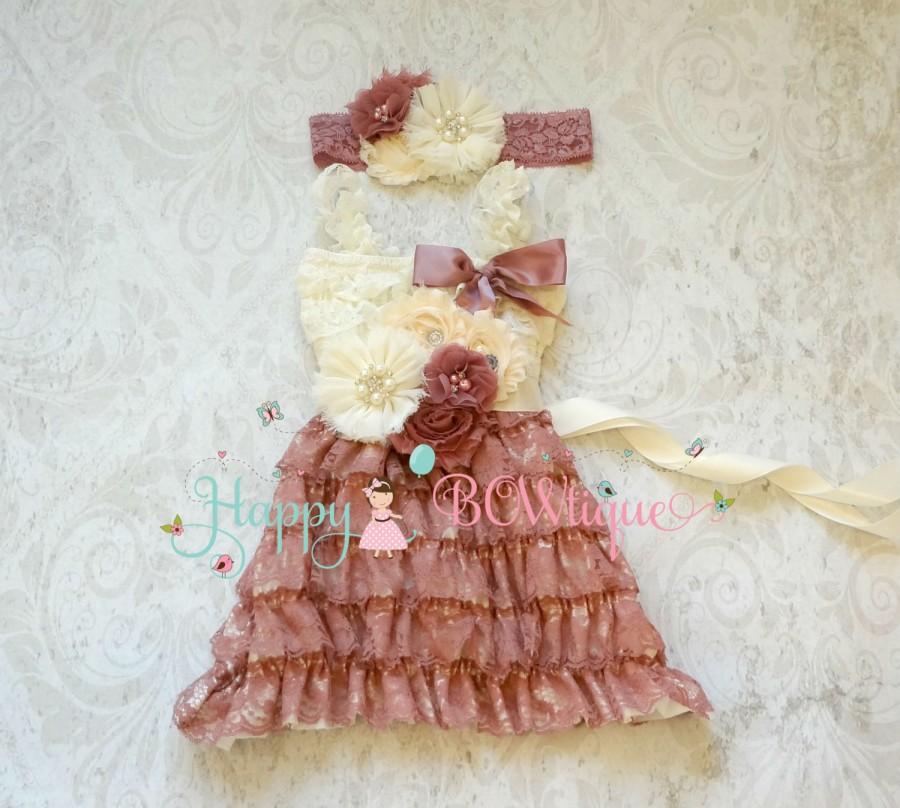 Wedding - Flower Girl Dress, Baby Flower Girl, Vintage Rose Lace Dress set, baby Girls,ruffle dress,Girls Dress, Girl,1st Birthday,Country Rust dress,