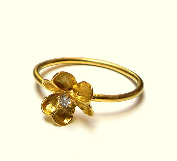 Wedding - Delicate Flower - Gold Ring - 18K Solid Gold Ring - Diamond Ring - Seed Collection - Free Shipping!!! .