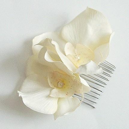 زفاف - Ivory twin Orchid flower hair comb, any occasion, wedding, bridesmaid, hairpiece