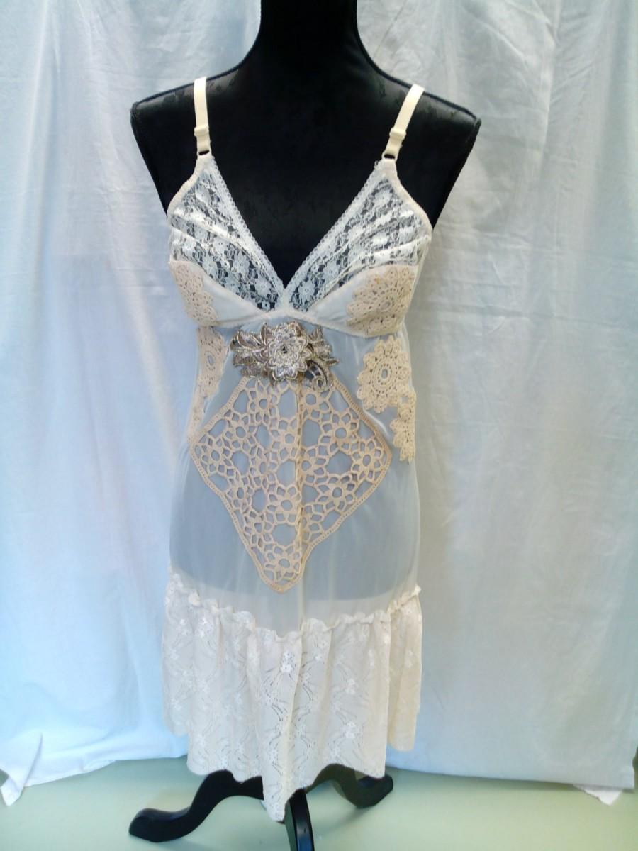 Hochzeit - Sale 20%off/Summer slip/bridesmaid/Flirty/wedding dress/shabby chic/size S-M/ecofriendly,Unique  Dress BASKET with laces Boho  Hippie  Gipsy