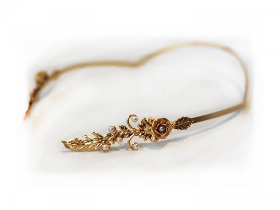 Hochzeit - Divine Floral Swirls Goddess Headband, Grecian Headpiece, Wedding Wreath, Gold Leaves, Greek Crown, Boho Chic Hairpiece, Dainty Flower Crown