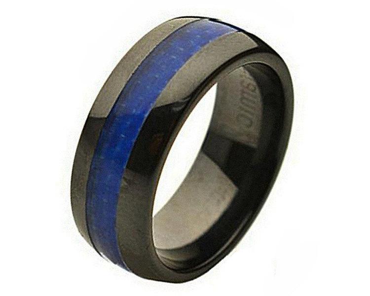 Hochzeit - Mens Engagement Ring,Black Ceramic Mens Wedding Band, Anniversary Band, Couples Ring, Blue Carbon Fiber Inlay, Mens Ceramic Band His Band