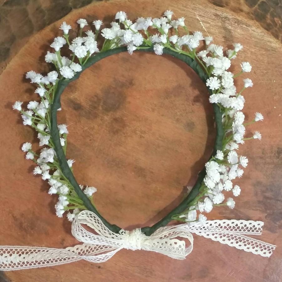 زفاف - Baby's Breath Crown * Babys Breath Flower Girl Crown * Handmade White Floral Headband * Bridal, Bridesmaid Headpiece