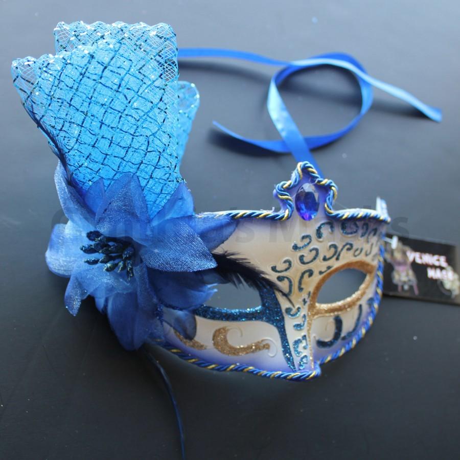 Mariage - Royal Blue floral pvc Venetian Masquerade Mask for wedding, dancing, parties, home decor  8G3A  SKU: 6C41