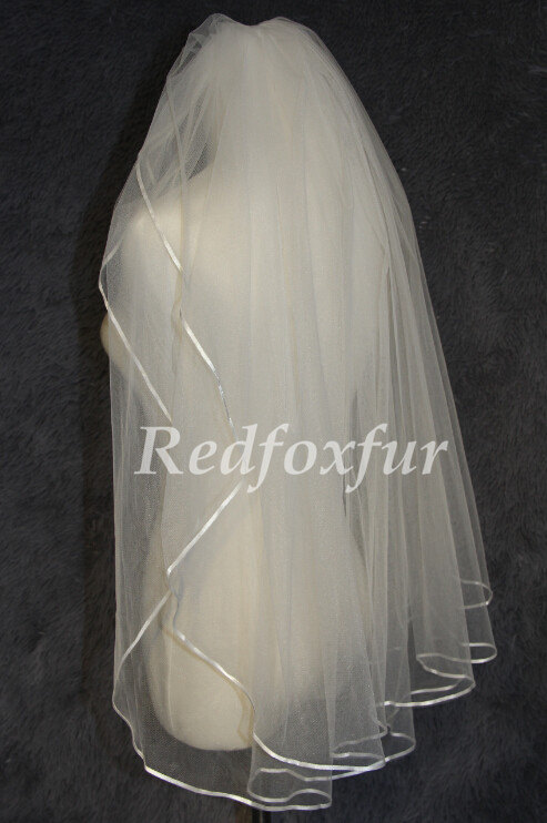 زفاف - wedding veil Ivory bridal veils Two Tier Elbow Length sheer pencil edge pearl veil