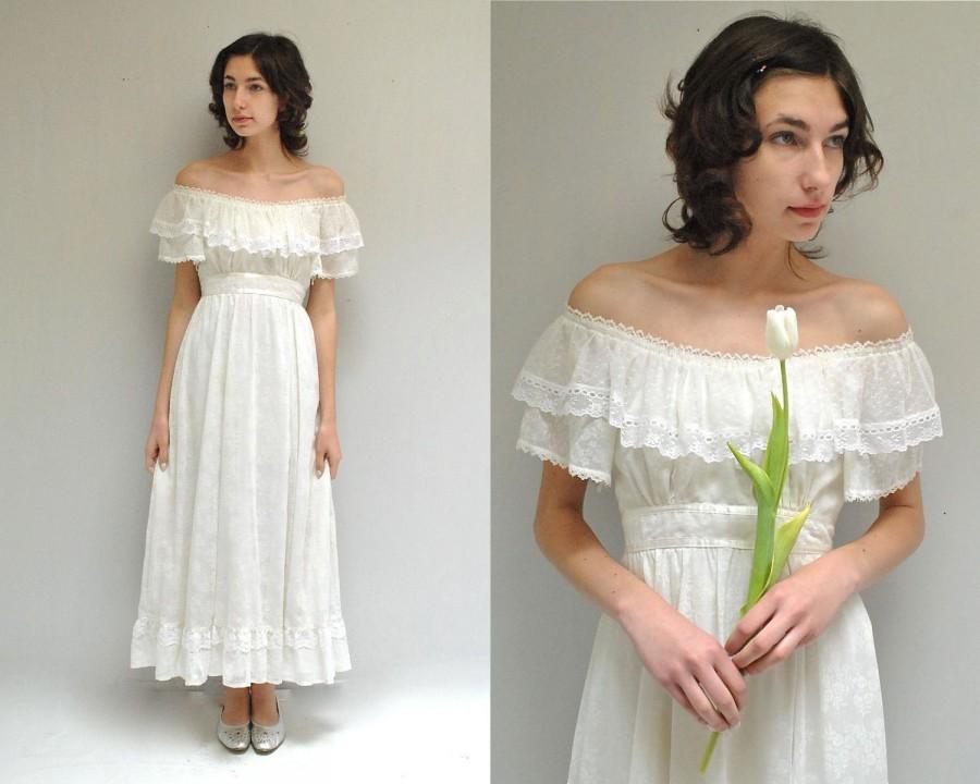 زفاف - Boho Wedding Dress  //   Off the Shoulder Dress  // 70s GUNNE SAX Dress
