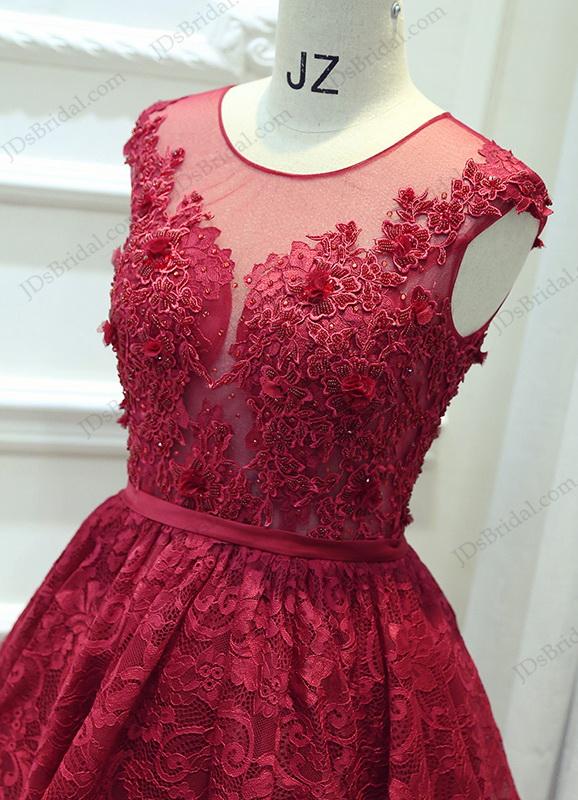 Wedding - Red color sweetheart keyhole back short lace prom party gown