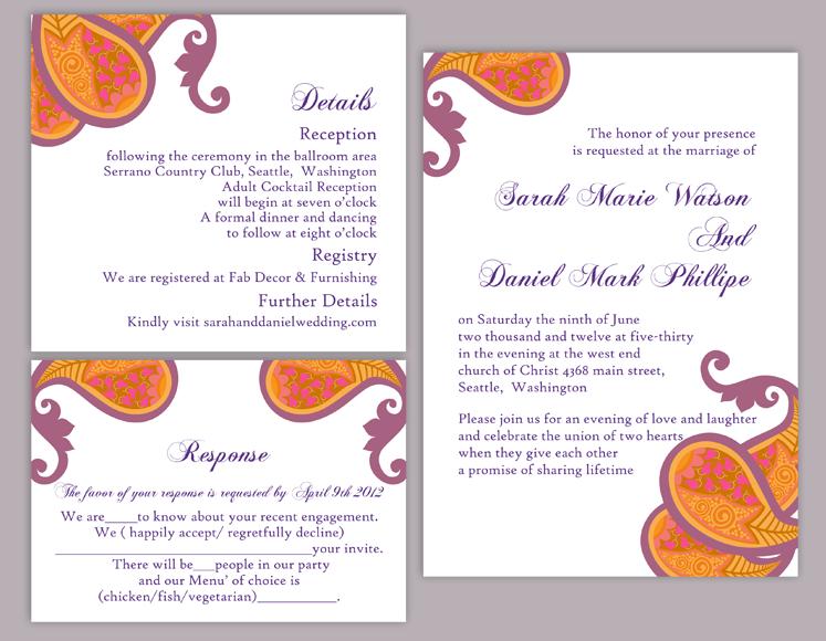 Wedding - DIY Bollywood Wedding Invitation Template Set Editable Word File Download Orange Wedding Invitation Indian invitation Bollywood party