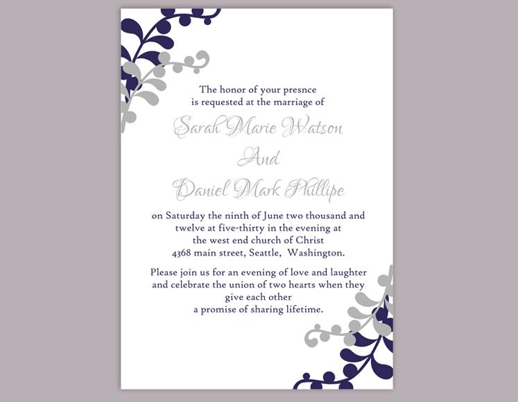 Свадьба - DIY Wedding Invitation Template Editable Word File Instant Download Printable Invitation Silver Gray Wedding Invitation Navy Blue Invitation