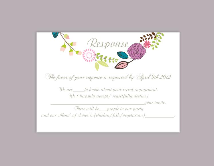 Hochzeit - DIY Wedding RSVP Template Editable Word File Instant Download Rsvp Template Printable RSVP Cards Floral Purple Rsvp Card Elegant Rsvp Card