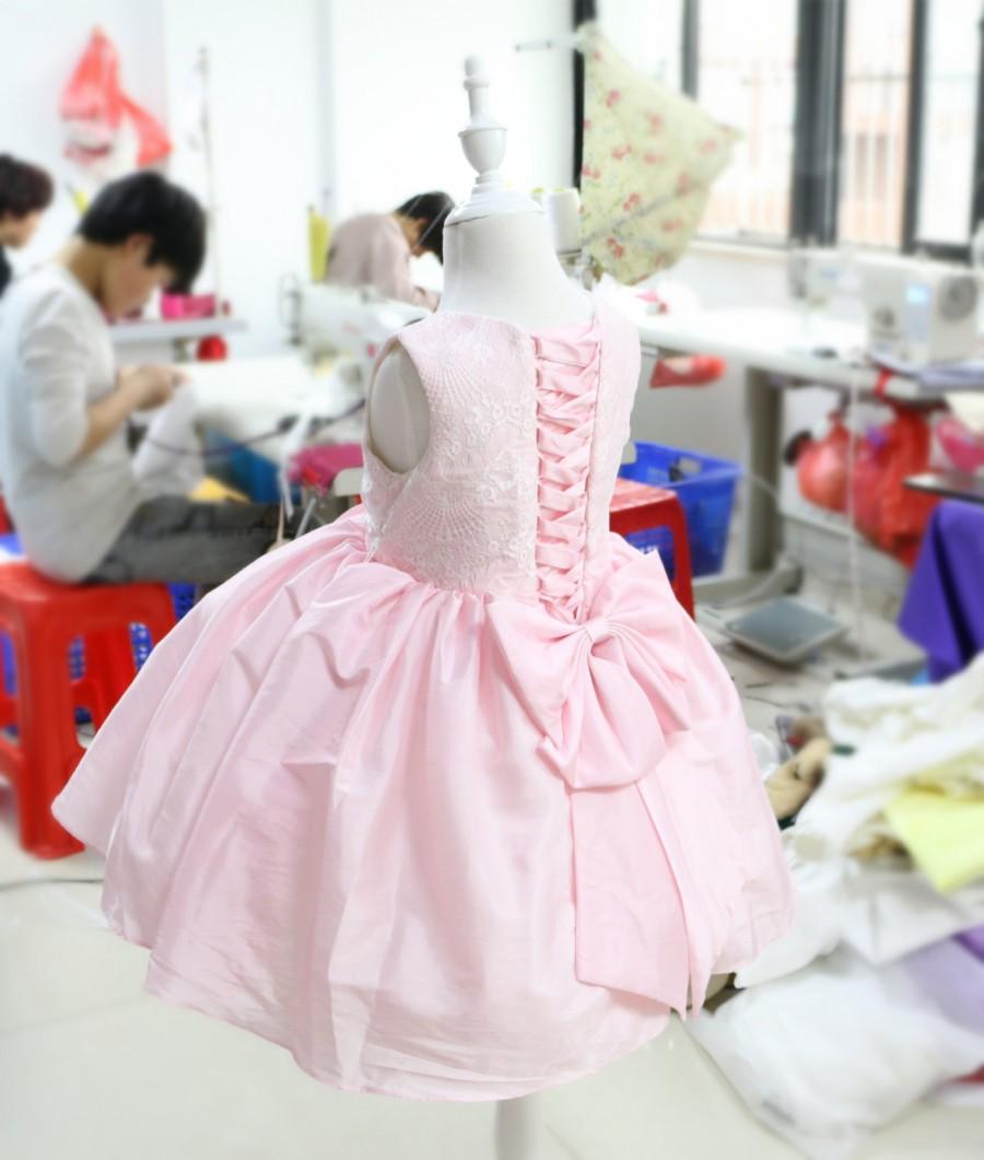 زفاف - Pink Tie-Back Infant Pageant Dress, Baby TuTu Dress, Toddlers Easter Dress, PD074-1