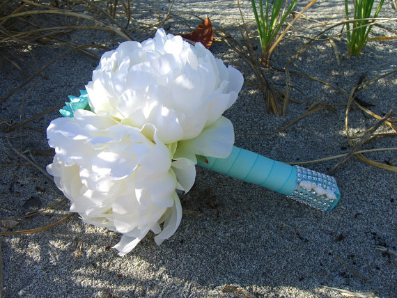 Mariage - Beach Bridal Bouquet,Starfish Bouquet,Bridal Wedding Bouquet,Something Blue for the Bride,Silk Wedding Bouquet,Destination Wedding Bouquet