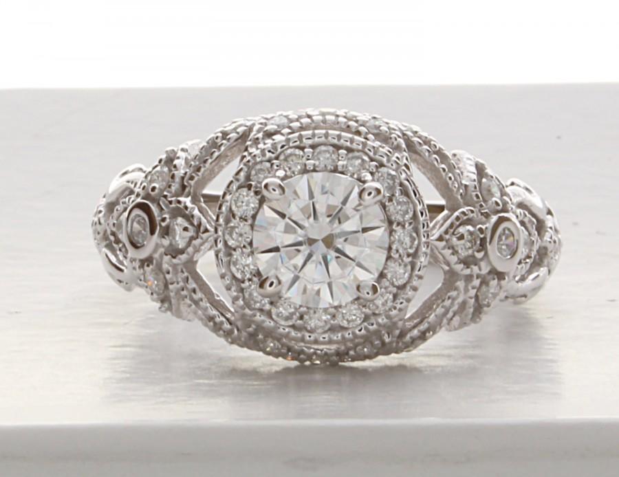 Mariage - Deco Engagement Ring,Edwardian Engagement Ring,Vintage Engagement Ring in 14k White Gold, Unique Engagement Ring, Victorian Engagement Ring