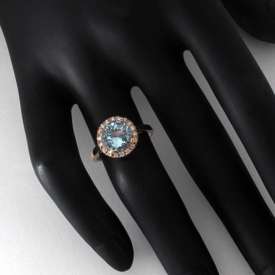 زفاف - Untreated Aquamarine ring 2.0 carats, Diamond ring18k  gold ring, Fine jewelry Engagement ring P-082.