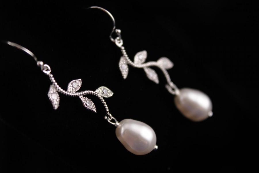 زفاف - Wedding Jewelry Rhinestone Vine and Pearl Bridal Earrings Alexis