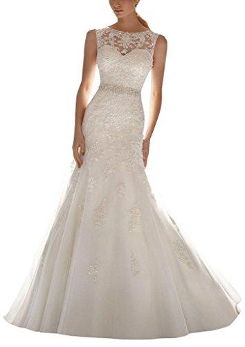 Hochzeit - Sleeveless Lace Appliques Mermaid Bridal Dress