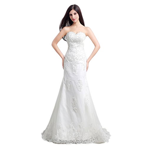 Hochzeit - White Sweetheart Lace Applique Sweep Train Mermaid Bridal Gown
