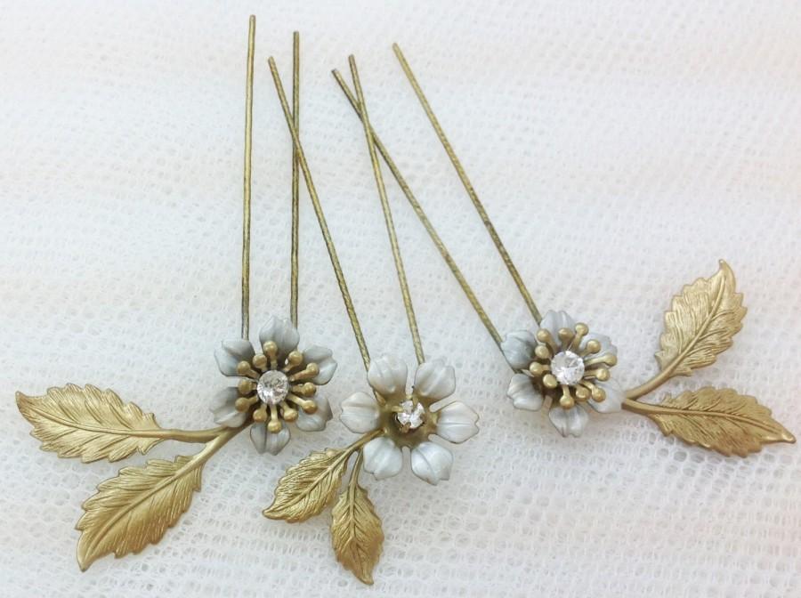 Mariage - Wedding hair accessories - bridal hair pin set, gold leaves pin set, wedding hair clip, leaves hair pins