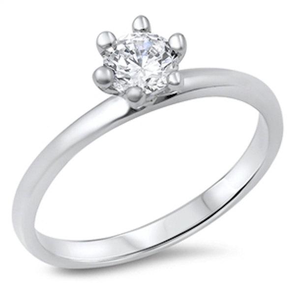 Wedding - Classic 0.58 Carat Round Russian Clear White Diamond CZ Solitaire 6 Prong Solid 925 Sterling Silver Wedding Engagement Anniversary Ring 2-14