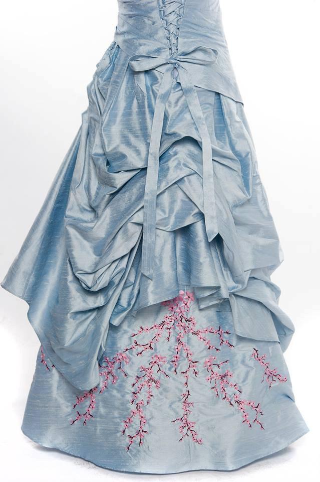 زفاف - Blue Wedding Dress with Cherry Blossom Embroidery