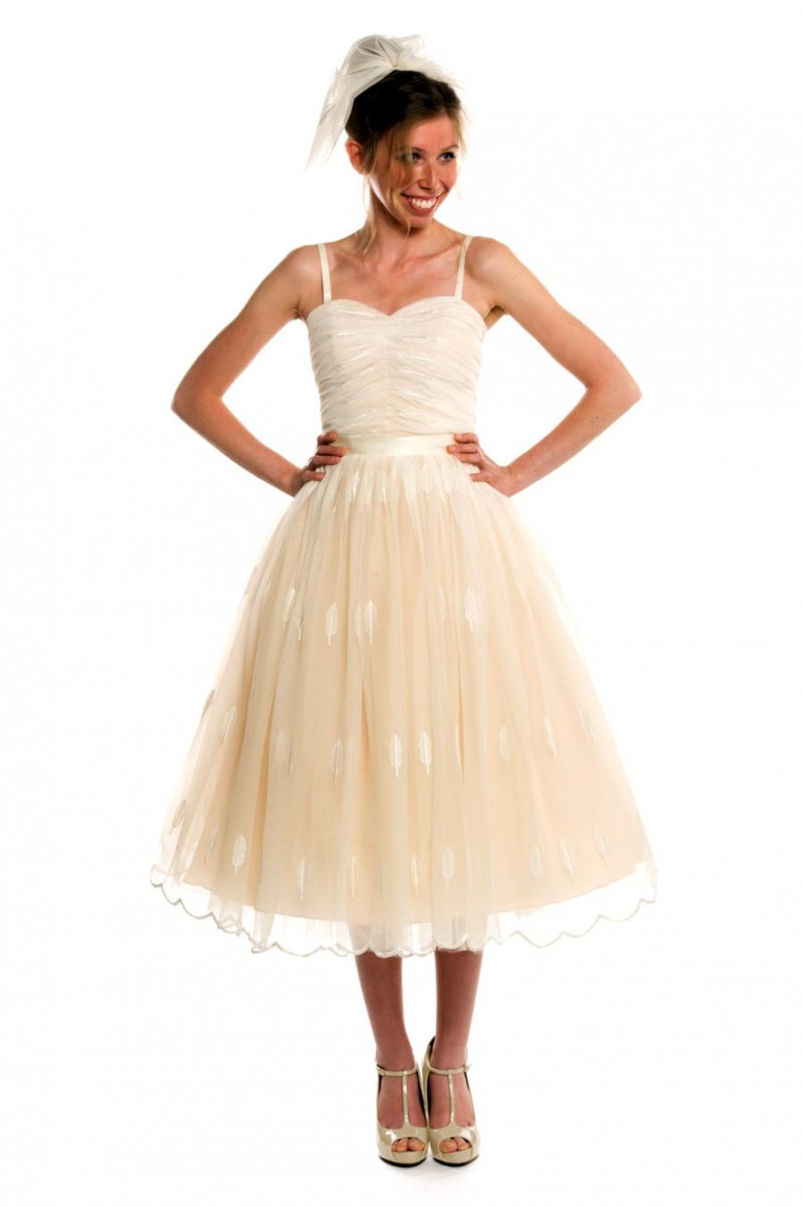 Свадьба - Autumn Leaves Fall Wedding Dress, Tea Length, Custom Made to Order in your size