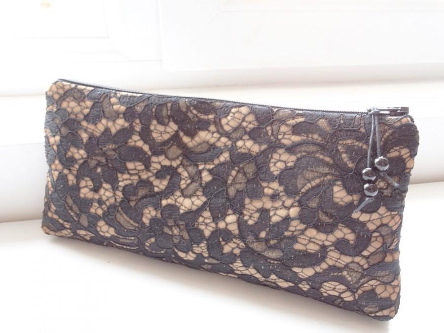 Hochzeit - Black Lace Wedding Clutch, Gift for Mother of Bride, Gift for Mother of Groom, Caramel Evening Purse