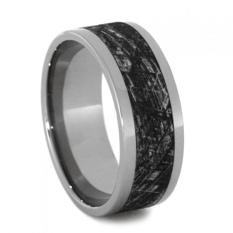 Hochzeit - Mimetic Meteorite Wedding Band, Engraved Titanium Ring With Meteorite Pattern, Mens Wedding Band