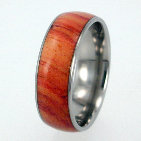 Wedding - Titanium Ring, Tulip Wood Band, Mens Wooden Wedding Band, Ring Armor Included
