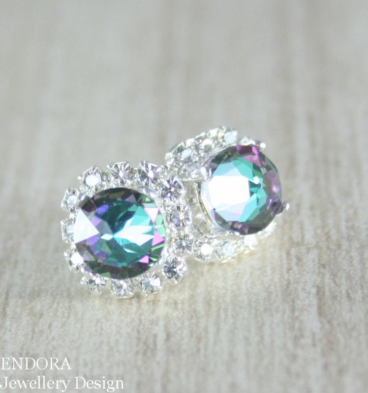 زفاف - Crystal earrings,Peacock wedding ,Vitrail light earrings,Swarovski earrings,rainbow earrings,mulitcolor earrings, rainbow crystal earrings