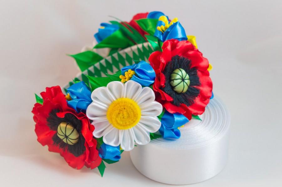 Wedding - Ukrainian wreath hair band poppy sunflower camomile gift for girls couronne fleur hair accessories headband