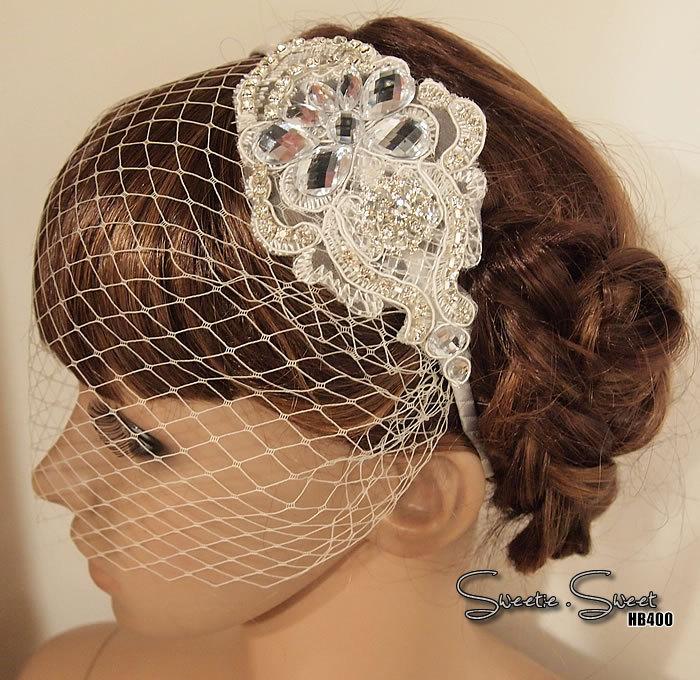 زفاف - Rhinestone Lace flower headband, bridal headband, wedding accessories, wedding headband, Bridal headpiece, Race Fascinator
