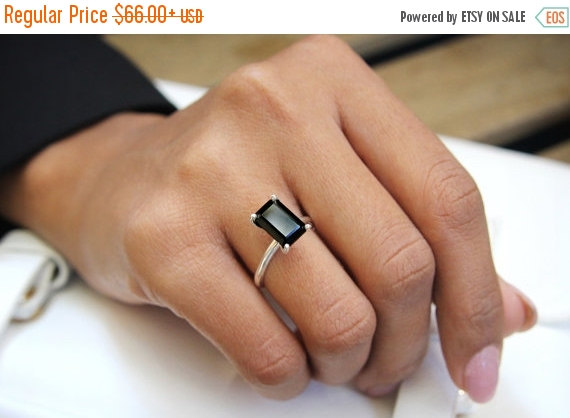 زفاف - 25% OFF - Rectangle ring,black onyx ring,unique rings,delicate gemstone ring,silver ring,925 silver stack ring