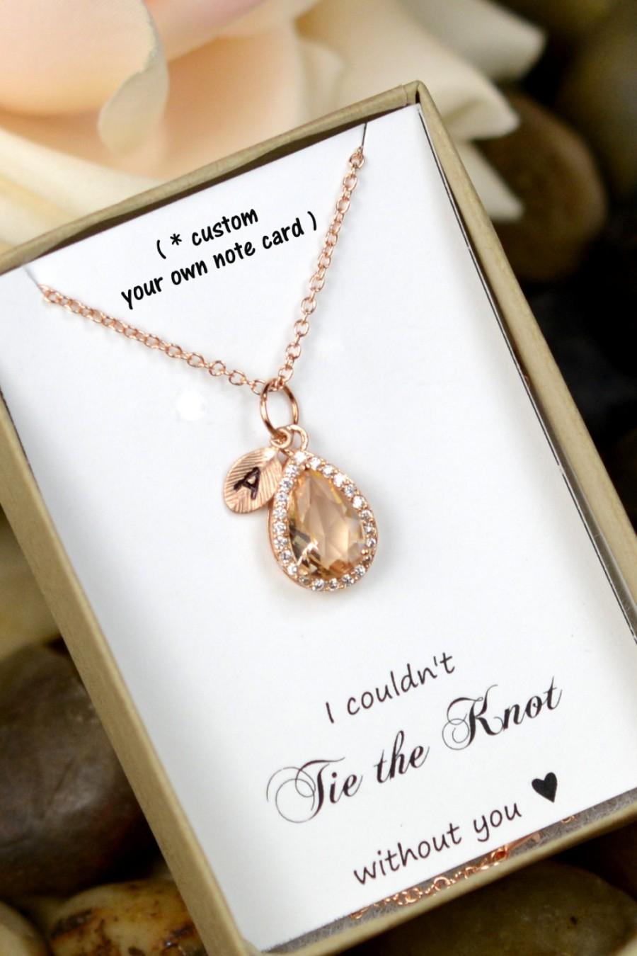 Wedding - Blush Champagne Peach Gold,Initial Necklace Jewelry Personalized Bridesmaid Gift Set Bridesmaid Necklace Bridal Jewelry Personalize Wedding